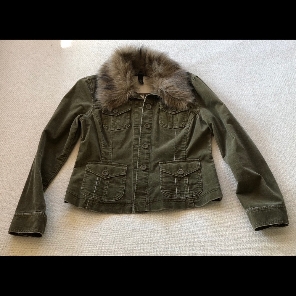 INC Corduroy Jacket Coat w/ removable fur collar.